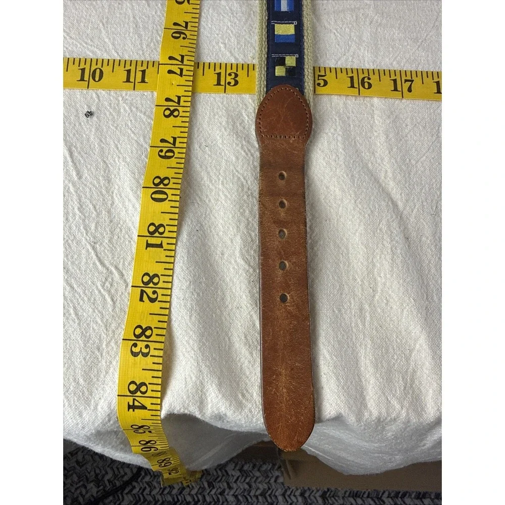 Leather Man Nautical Flags Canvas Leather Belt Size 42 USA Solid Brass Buckle